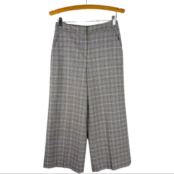 Halogen brown purple plaid checked wide leg preppy academia cropped pants 2 - Picture 1 of 8